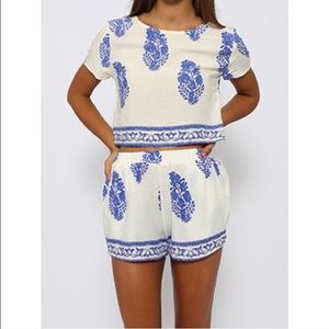 Blue Floral Two Piece Outfit