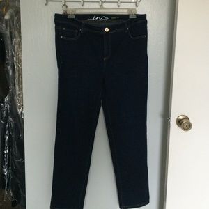 INC dark denim straight leg slim tech jeans