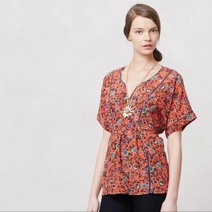 Anthropologie Maeve Maes Floral Silk Kimono Top