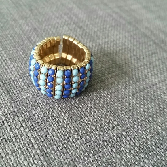 Light & royal blue embellished gold stretch ring - Picture 1 of 4