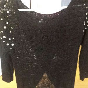 H&M Black studded sweater with overlapping back