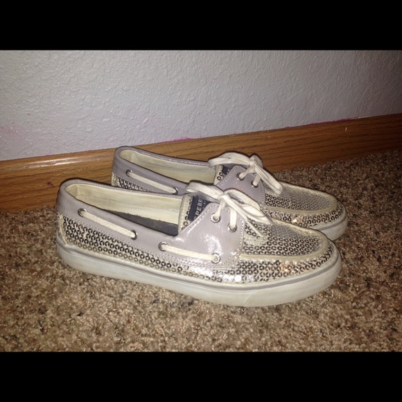 Silver sequin sperry boat shoes