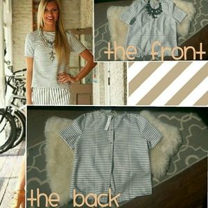 Heather Gray/White Stripe Open Back Blouse