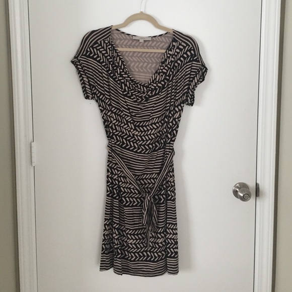 LOFT Belted Print Jersey Dress