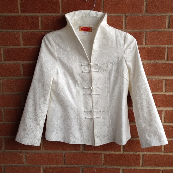 Embossed Asian blazer/top, ivory, fully lined XL