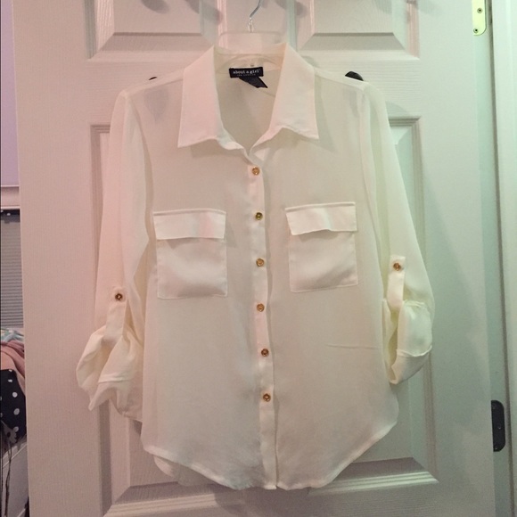 cream button down long sleeve & 3/4 length shirt - Picture 1 of 1