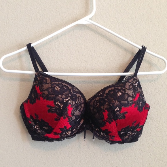 Victoria's Secret black and red lace push up bra.