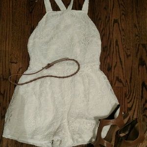 Off white lace overalls/romper