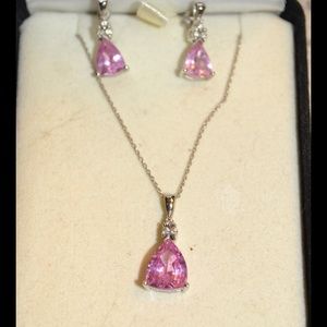 Pink gem with diamonds necklace and earring set
