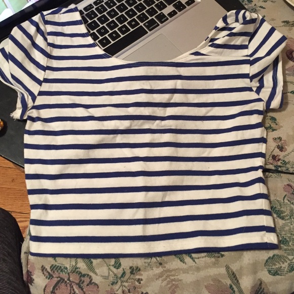 Blue & white striped crop top
