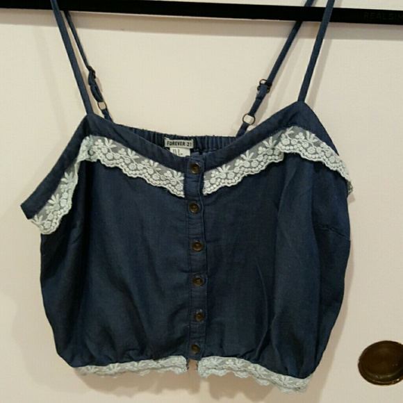 ❤ free w/$10 purchas Lace trim denim crop cami - Picture 4 of 4
