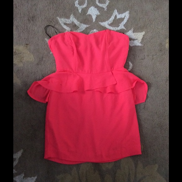 * SOLD * Pink peplum strapless dress