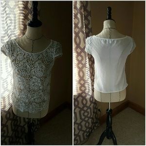 Candie's White Silver Lace Front Shirt