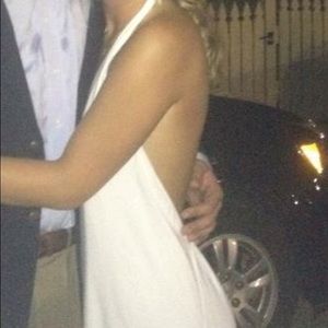 Long white low cut dress from revolve