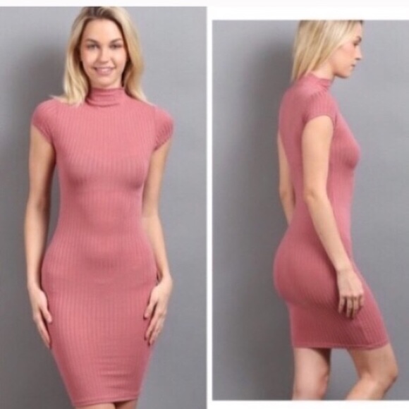 • 1 day sale • High Neck Ribbed Dress In Pink