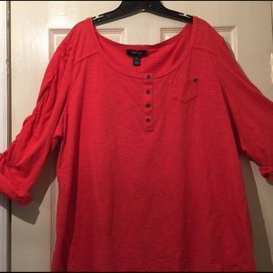 Long sleeve coral top with cuffed sleeves