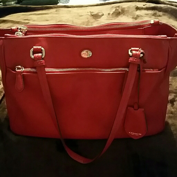 Authentic Red Leather Coach Purse