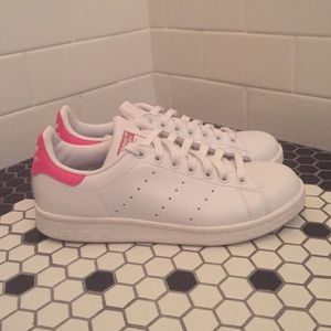 White and Pink Adidas Stan Smiths