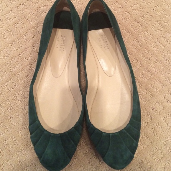Barneys NY green suede ballet flats
