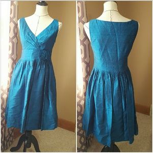 Teal Shantung Silk Occasion Dress