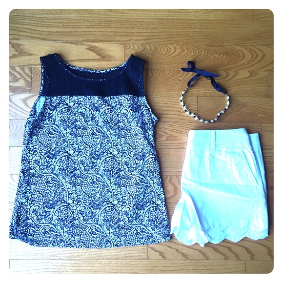 Ann Taylor Tops - Ann Taylor Print and Crochet Tank Top