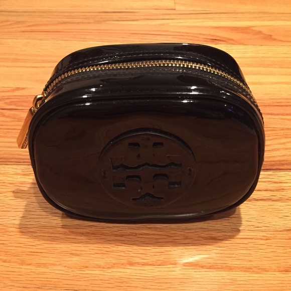 Tory Burch black patent leather makeup bag
