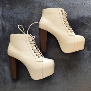 White leather tie up booties
