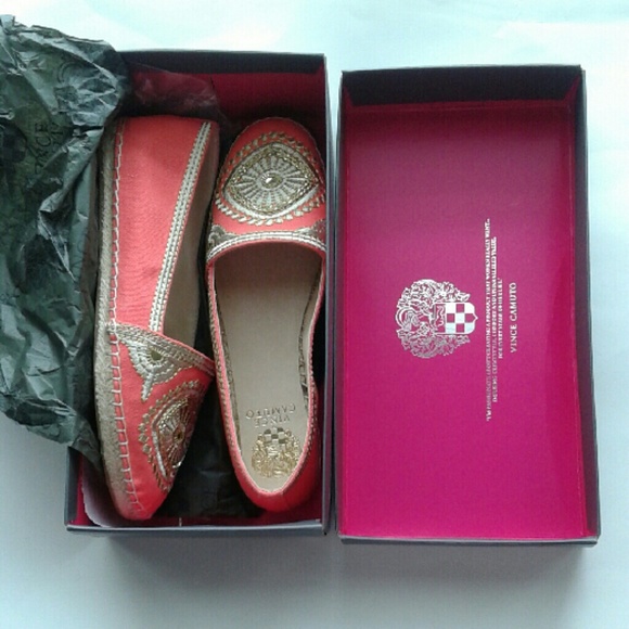 Embroidered grapefruit pink flats espadrilles SOLD - Picture 2 of 4