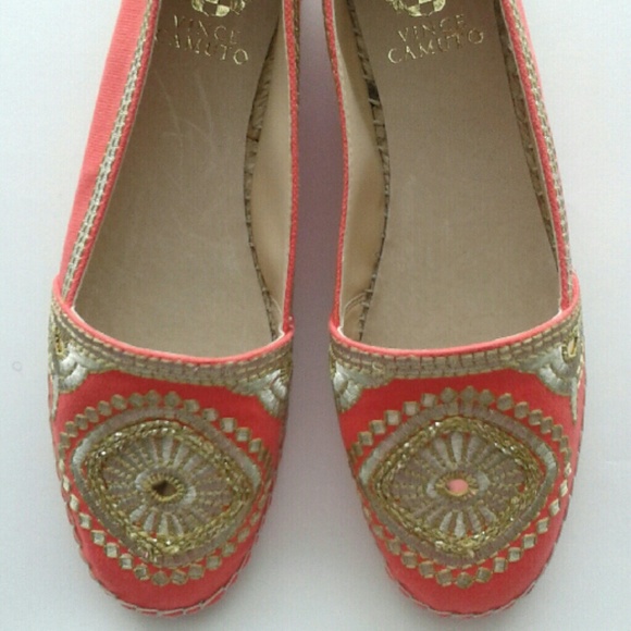 Embroidered grapefruit pink flats espadrilles SOLD - Picture 3 of 4