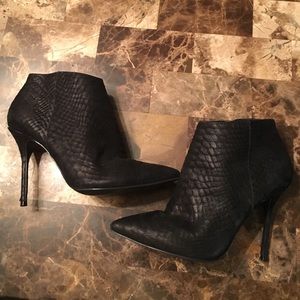 Pointy toe snake embossed booties