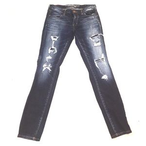 American Eagle distressed dark washed skinny jeans