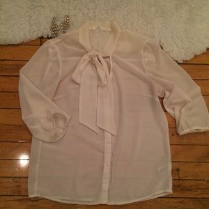 Creme Chiffon Bow Blouse