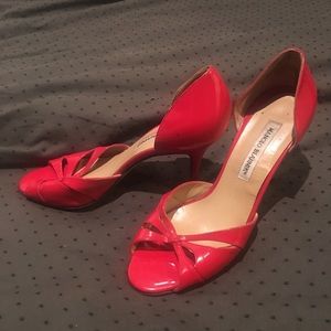 Manolo Blahnik red leather sandal heels