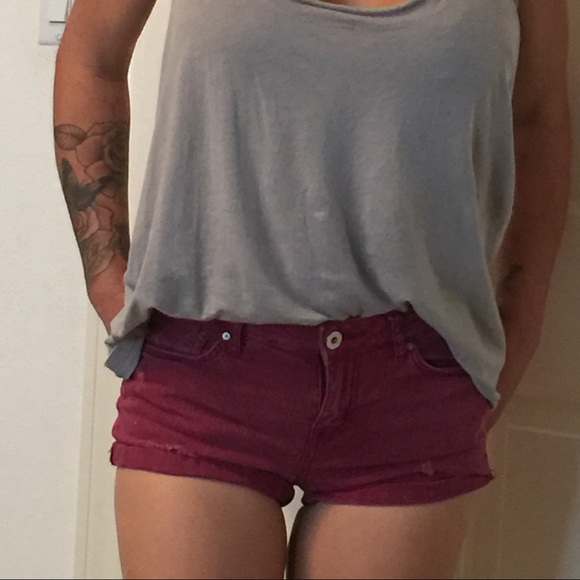 Maroon denim shorts