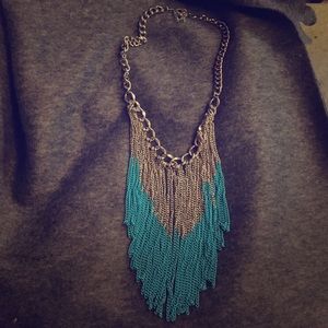 Blue fringe necklace.