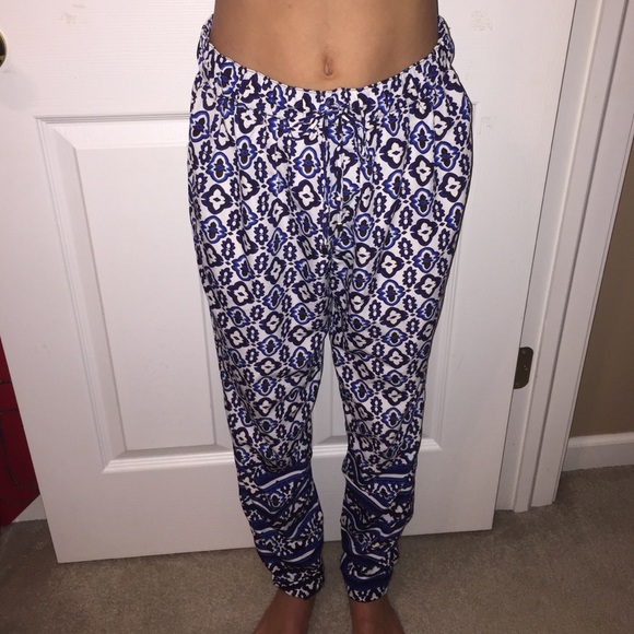 blue black and white printed parachute pants - Picture 1 of 1