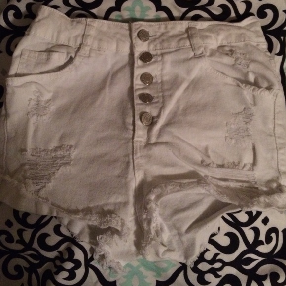 High waisted distressed denim