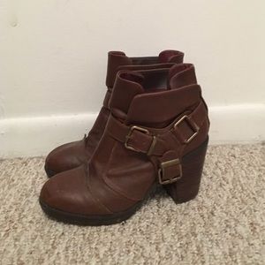 Brown heeled-ankle booties