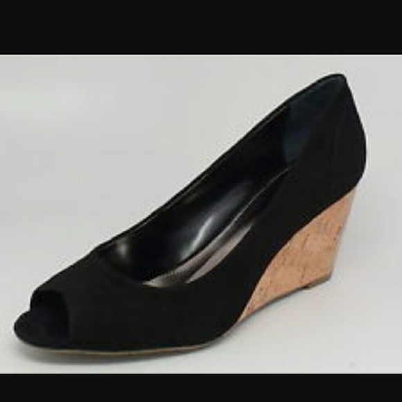 Alfani Dunar Black Peep Toe Cork Wedges