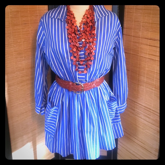 Vintage blue & white vertical stripes shirt dress