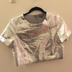 Lucca Couture Metallic Silver Crop Top