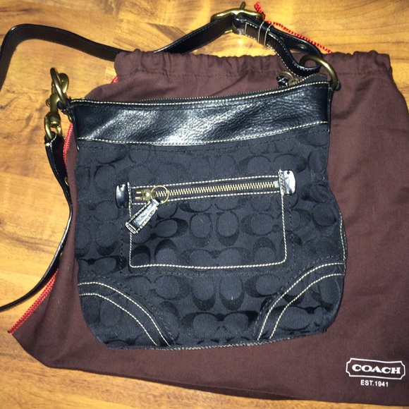 Coach black monogram crossbody leather purse bag
