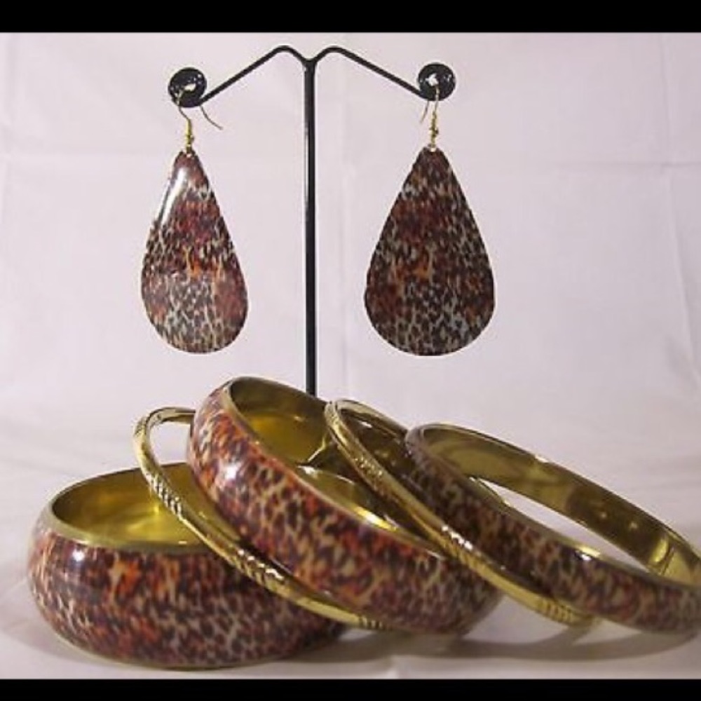 5 pcs ANIMAL PRINT BANGLES SET EARRINGS