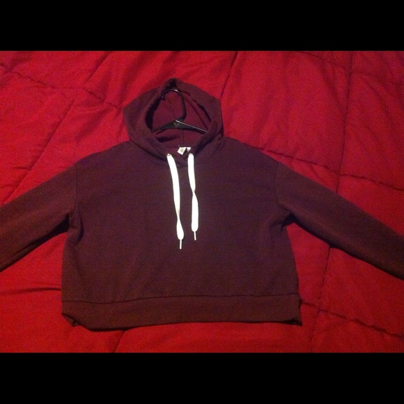 Burgundy and white Crop top hoodie