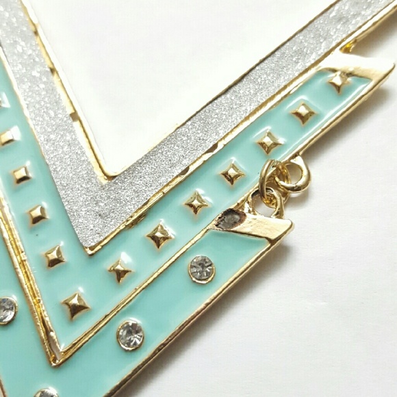 Light Blue Gold Silver Triple Arrow Necklace - Picture 3 of 3