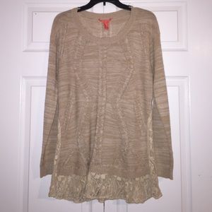 tan sweater with lace bottom