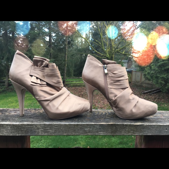 Satin tan booties