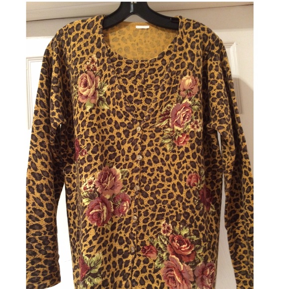 Animal print button down sweater.
