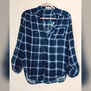 Plaid chiffon baggy blouse