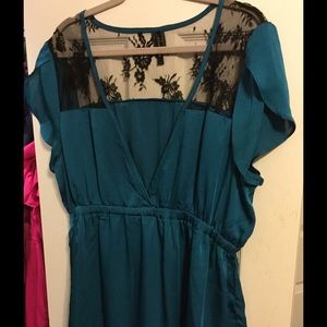 NWOT Blue/Green Blouse with lace detail